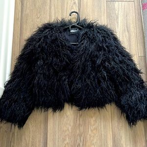Reformation Black Fuzzy Open Crop Jacket XS